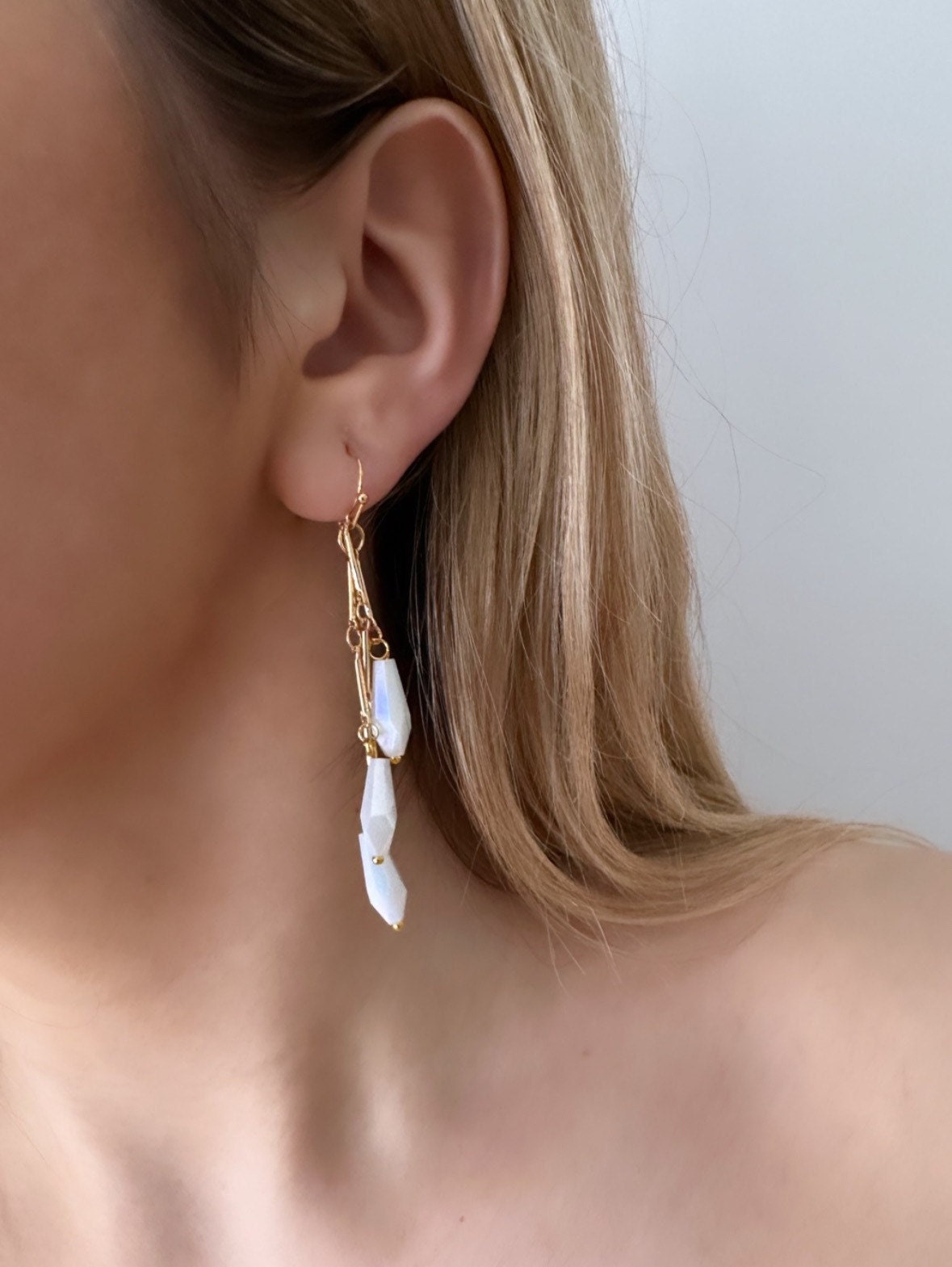 Gold Bar Earrings, Cluster Dangle Earrings, Boho Bridal Earrings, Waterfall Earrings, Statement Drop Earrings, Asymmetric Earrings