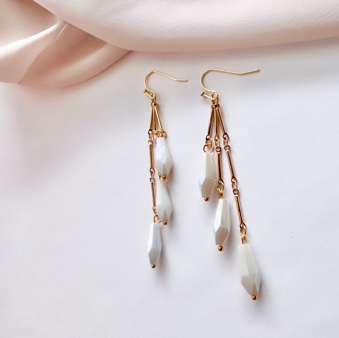 Gold Bar Earrings, Cluster Dangle Earrings, Boho Bridal Earrings, Waterfall Earrings, Statement Drop Earrings, Asymmetric Earrings