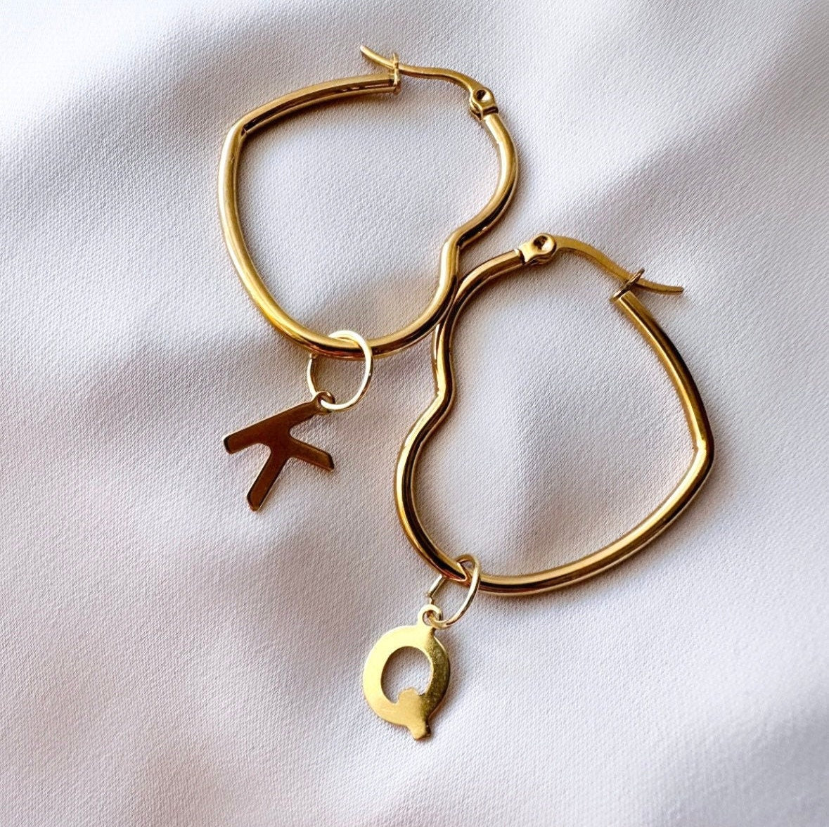 Custom Hoop Earrings, Heart Hoop Earrings Gold, Letter Dangle Earrings, Custom Letter Earrings, Gold Initial Earrings, Gold Letter Earring,