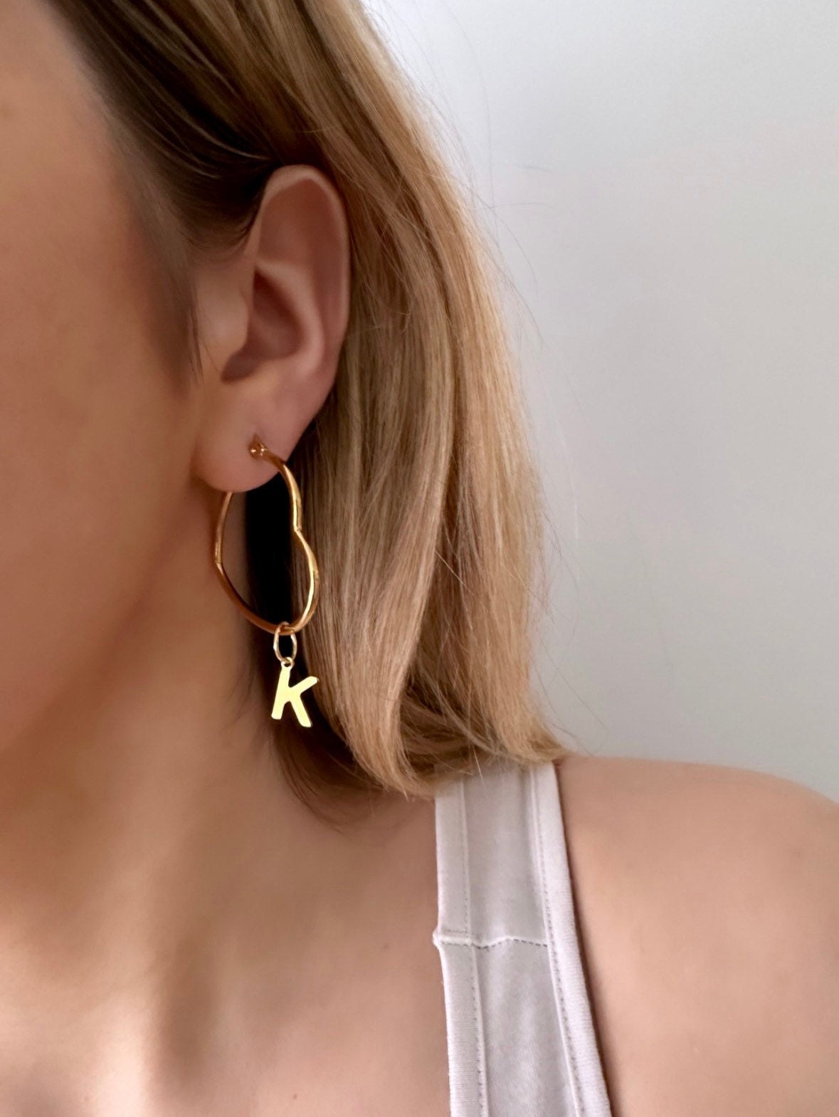 Custom Hoop Earrings, Heart Hoop Earrings Gold, Letter Dangle Earrings, Custom Letter Earrings, Gold Initial Earrings, Gold Letter Earring,