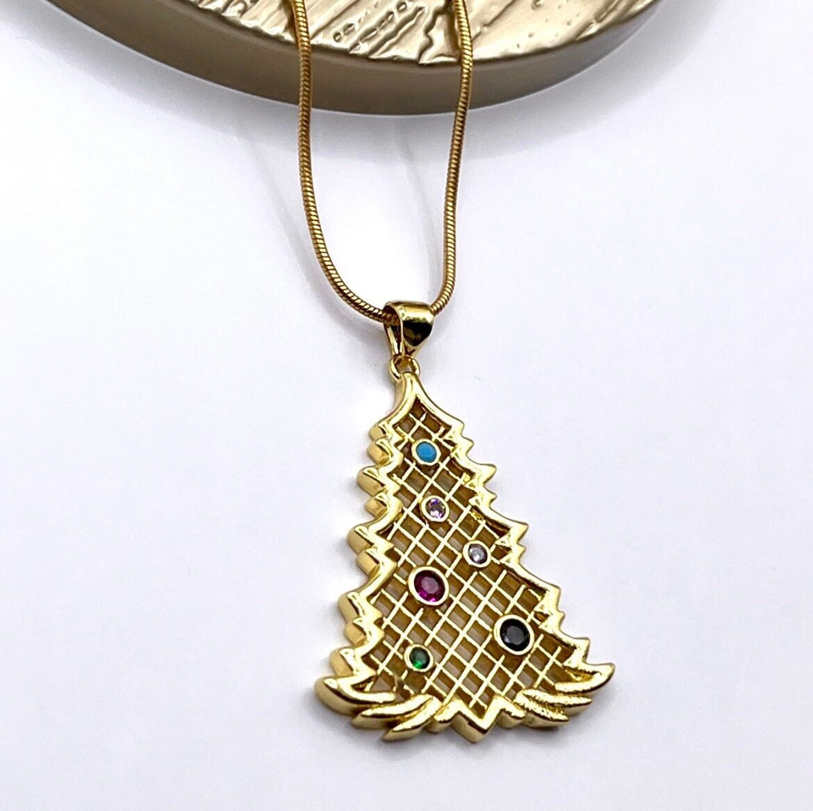 Gold Christmas Tree Necklace, Gold Tree Necklace, Holiday Pendant Necklace, Christmas Tree Necklace For Women, Pine Tree Necklace