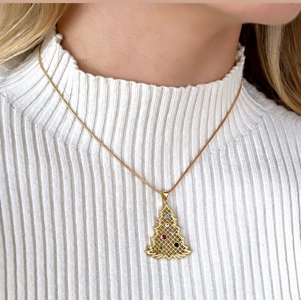Gold Christmas Tree Necklace, Gold Tree Necklace, Holiday Pendant Necklace, Christmas Tree Necklace For Women, Pine Tree Necklace