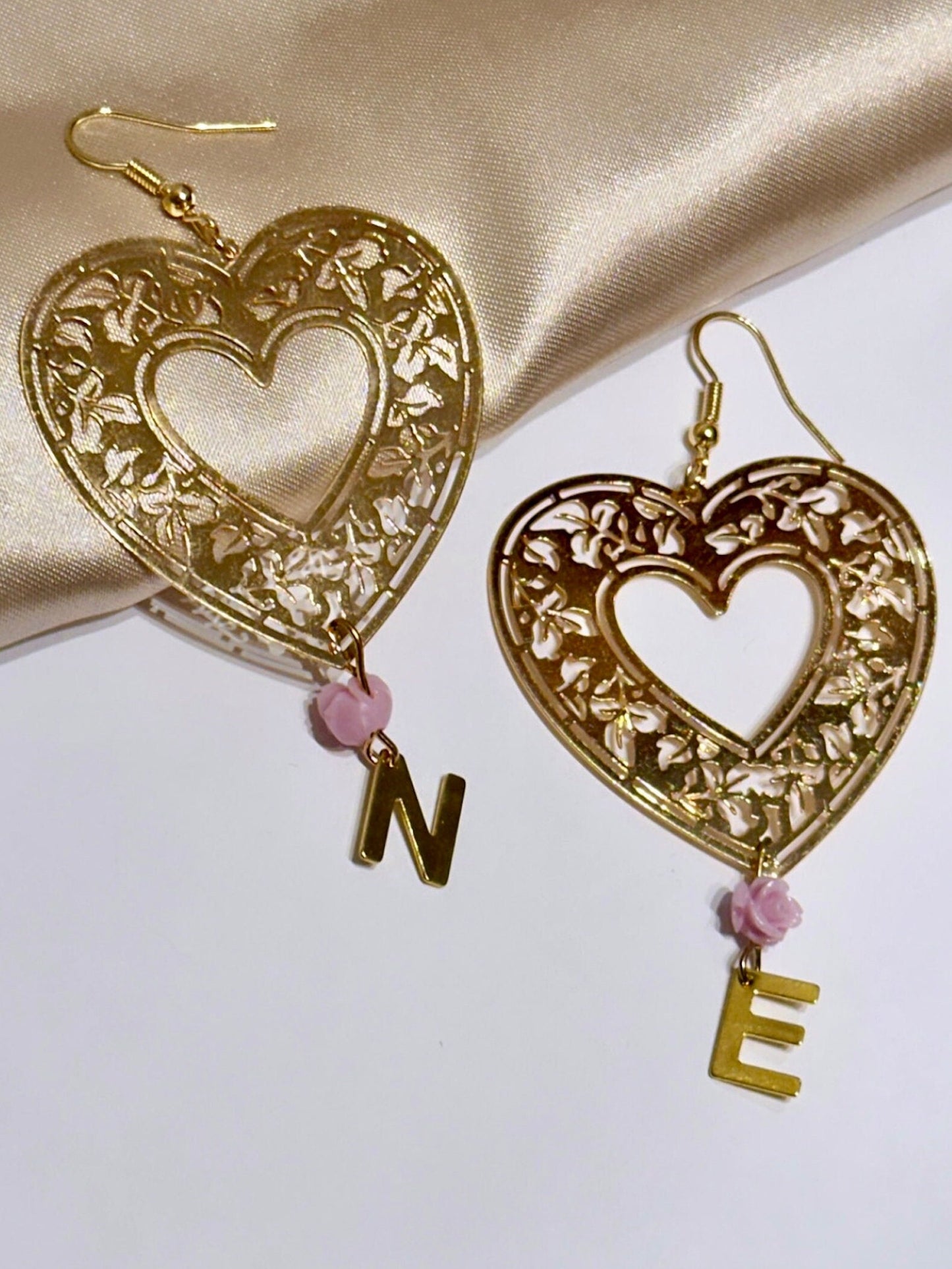 Filigree Heart Earrings, Initial Letter Earrings, Custom Valentine's Day Gift, Custom Heart Earring, Floral Heart Earrings, Unique Earrings