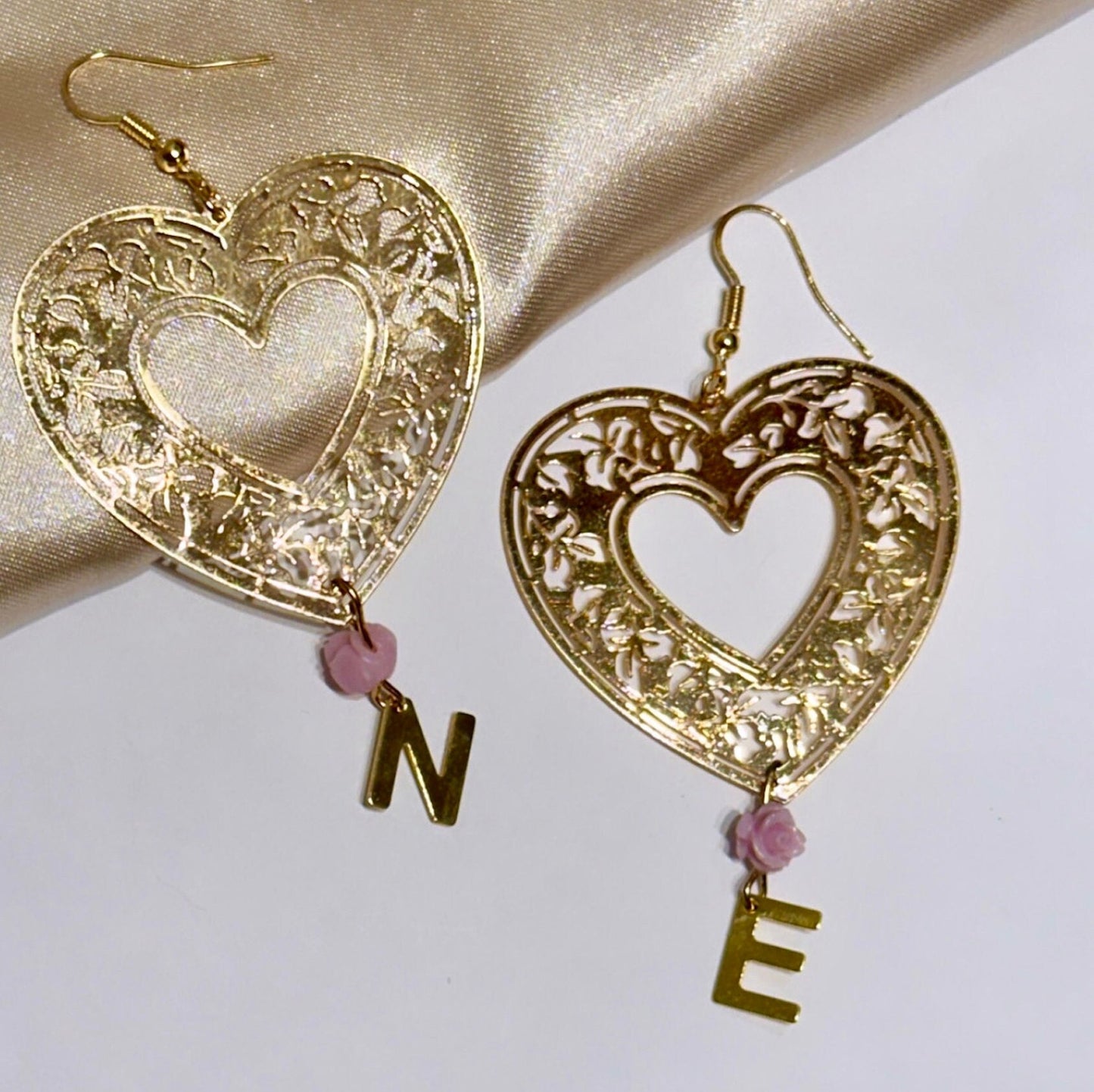 Filigree Heart Earrings, Initial Letter Earrings, Custom Valentine's Day Gift, Custom Heart Earring, Floral Heart Earrings, Unique Earrings