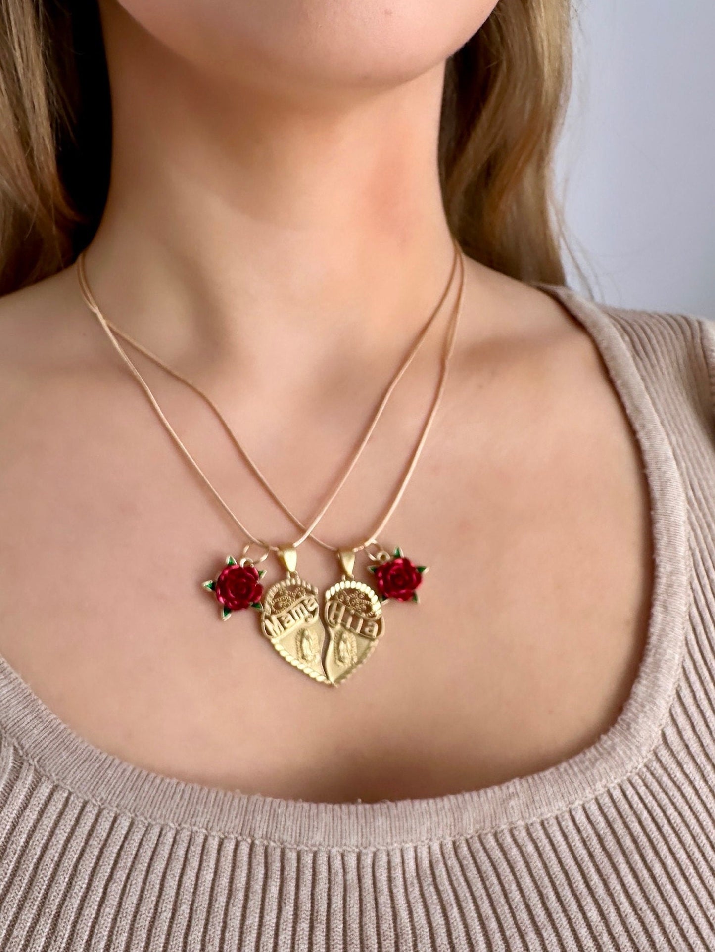 Mother Daughter Necklace Set, Mom Heart Necklace, Mom And Daughter Necklace, Matching Heart Necklace, Mama Hija, Gift To Mom From Daughter