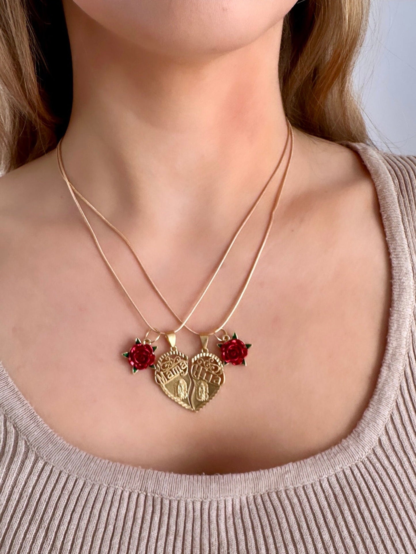 Mother Daughter Necklace Set, Mom Heart Necklace, Mom And Daughter Necklace, Matching Heart Necklace, Mama Hija, Gift To Mom From Daughter