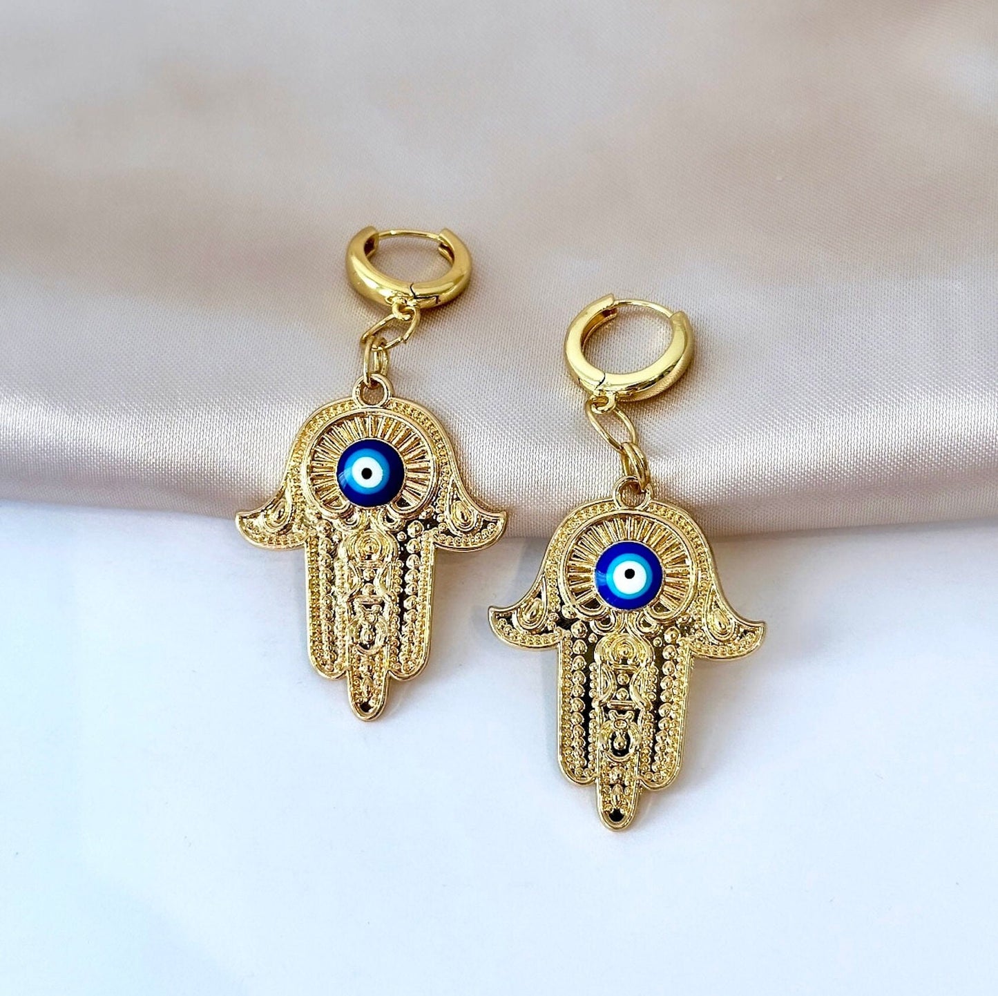 Hand Of Fatima Earrings, Evil Eye Dangle Earrings, Gold Hamsa Earrings, Evil Eye Hoop Earring, Evil Eye Hamsa, Arabic Earrings, Summer Hoops