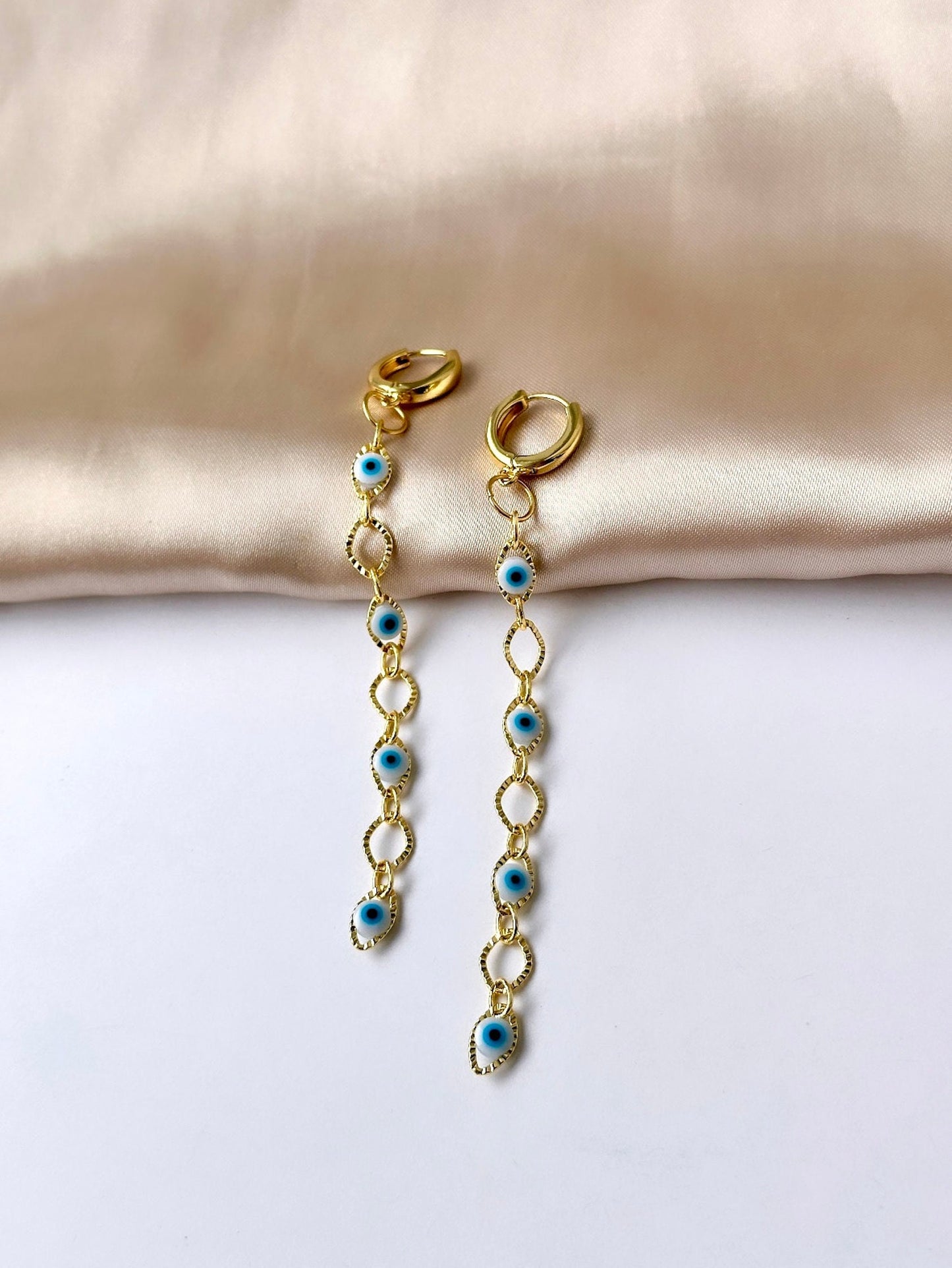 Evil Eye Dangle Earrings, Statement Long Earrings, Gold Chain Earrings, Bohemian Gold Earrings, Vacation Earrings, Summer Earrings