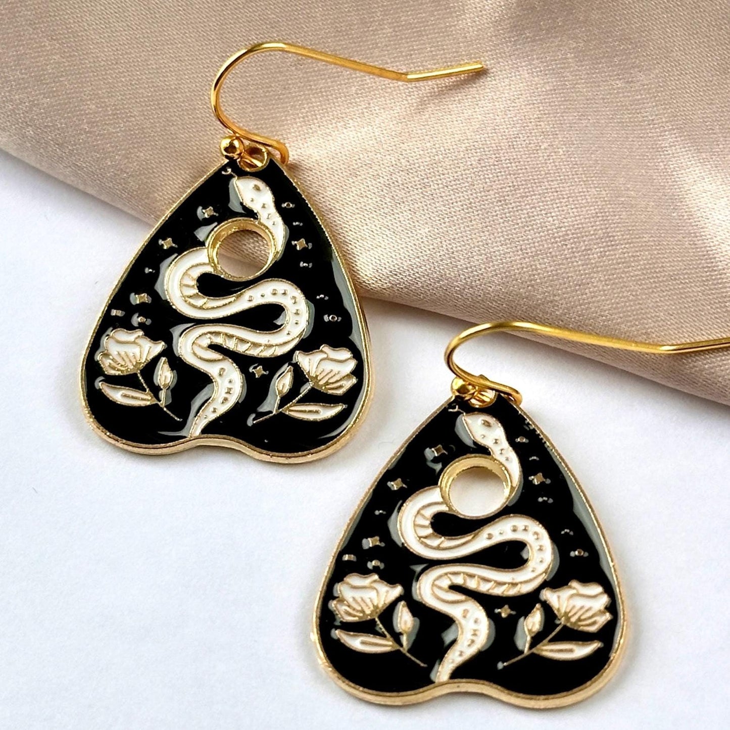 Snake Jewelry Set, Ouija Board Earrings, Halloween Jewelry Set, Black Snake Earring, Witchy Earrings, Snake Dangle Earring, Ouija Jewelry
