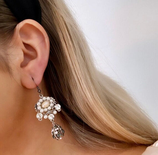 Silver Easter Egg Earrings, Vintage Easter Earrings, Easter Drop Earrings, Pearl Easter Eggs, Pearl Statement Earrings, Antique Earrings