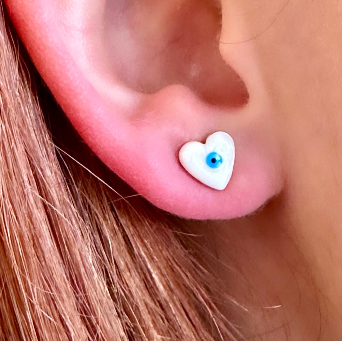 Evil Eye Stud Earrings, Evil Eye Heart Earrings, Evil Eye Studs, Tiny Heart Stud, Enamel Stud Earrings, Tiny Heart Earrings, Heart Studs