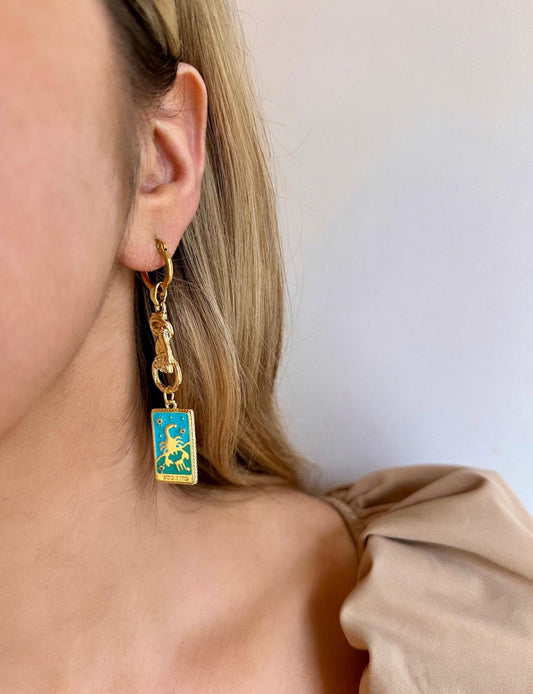Tarot Card Earrings, Zodiac Sign Earrings, Scorpio Earrings, Gold Hand Earrings, Tarot Earrings Dangle, Scorpio Gifts Astrology Sign Jewelry