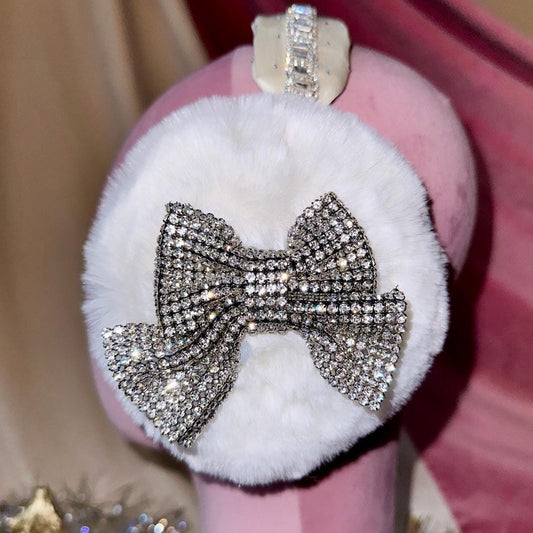 Bow Ear Muffs, Christmas Earmuffs, Rhinestone Ear Muffs, White Ear Muffs, Faux Fur Earmuffs, Faux Fur Ear Muffs, Coquette Christmas Gifts