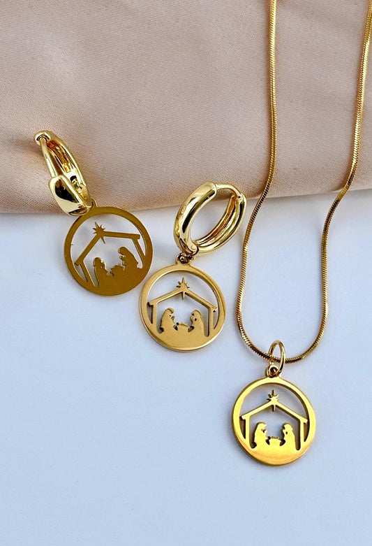 Nativity Earrings, Nativity Necklace, Nativity Jewelry, Christmas Jewelry Set, Religious Jewelry For Catholic Women, Nativity Pendant