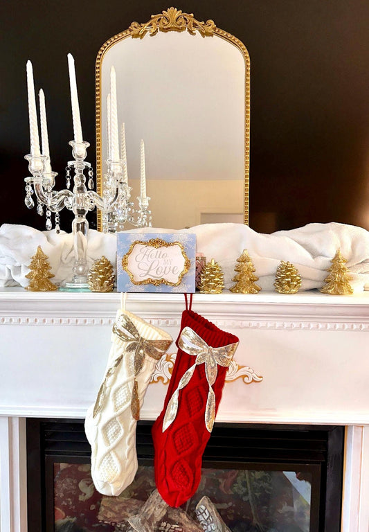 Bow Christmas Stocking Red And White Christmas Stocking, Sequin Christmas Stocking White Knit Christmas Stocking Coquette Christmas Stocking