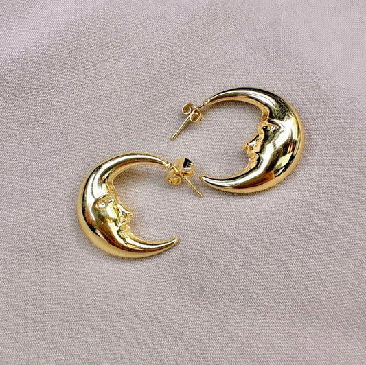 Gold Crescent Hoops, Moon Earrings, Thin Hoop Earrings, Celestial Earrings, Moon Hoop Earrings, Moon Star Earrings, Planet Earrings
