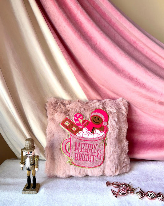 Pink Gingerbread Pillow, Merry And Bright Pillow, Pink Christmas Pillow, Coquette Christmas Pillow, Pink Christmas Decorations Home Decor