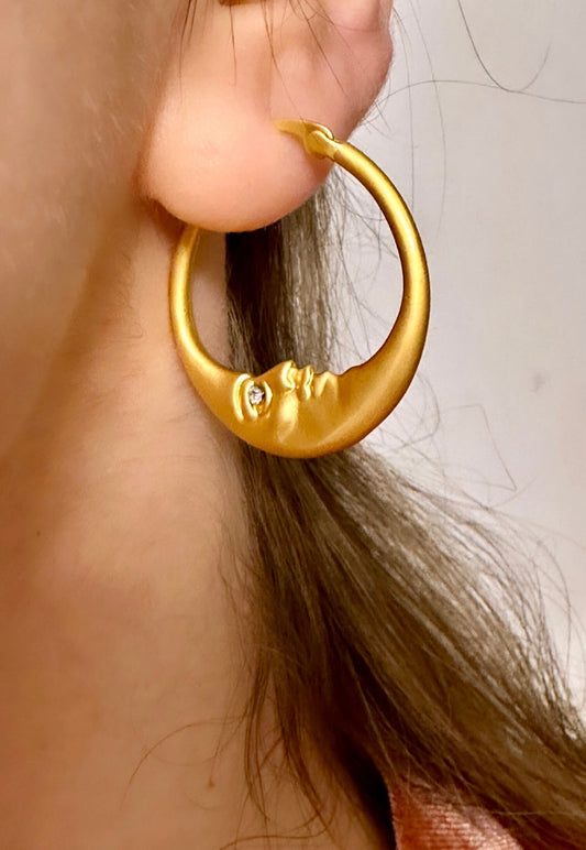 Moon Hoop Earrings - Moon Hoops - 14K Gold Hoops - Celestial Wedding