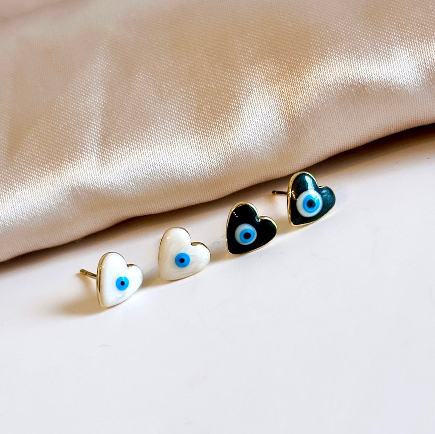 Evil Eye Stud Earrings, Evil Eye Heart Earrings, Evil Eye Studs, Tiny Heart Stud, Enamel Stud Earrings, Tiny Heart Earrings, Heart Studs