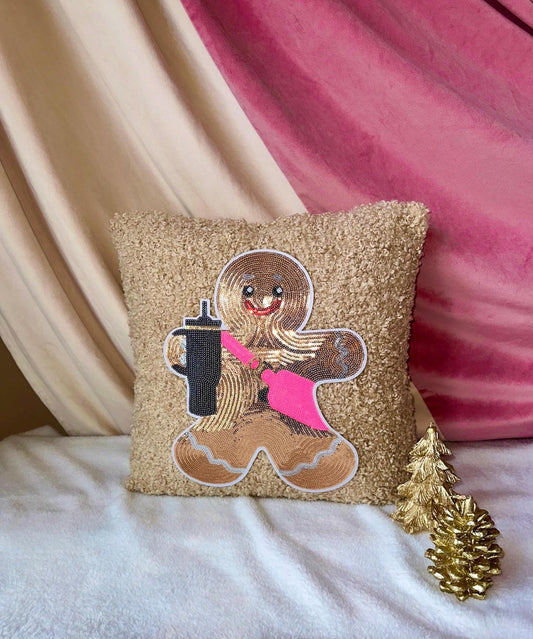 Gingerbread Man Pillow, Boucle Christmas Pillow, Gingerbread Man Christmas Decoration, Sequin Christmas Pillow, Chenille Christmas Pillow