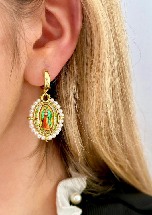Virgin Mary Hoop Earrings, Our Lady Of Guadalupe Earrings, Catholic Hoop Earrings, Religious Earrings, Catholic Gifts, Religious Gifts