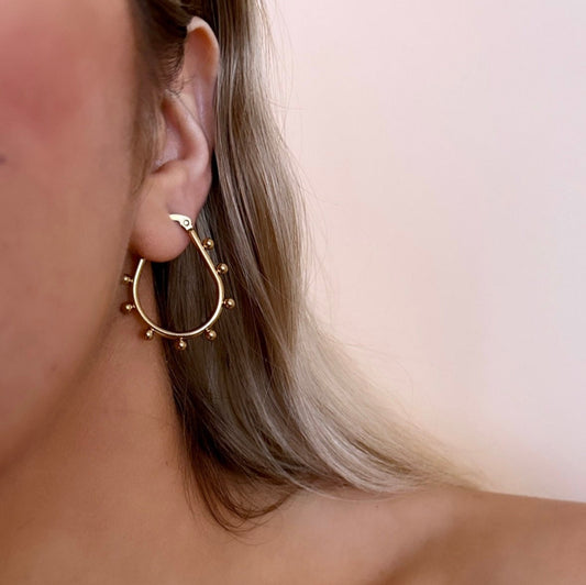 Teardrop Hoop Earrings Gold, Oblong Hoop Earrings Gold, Textured Hoop Earrings, Unique Hoop Earrings For Women, Pear Shaped Earrings
