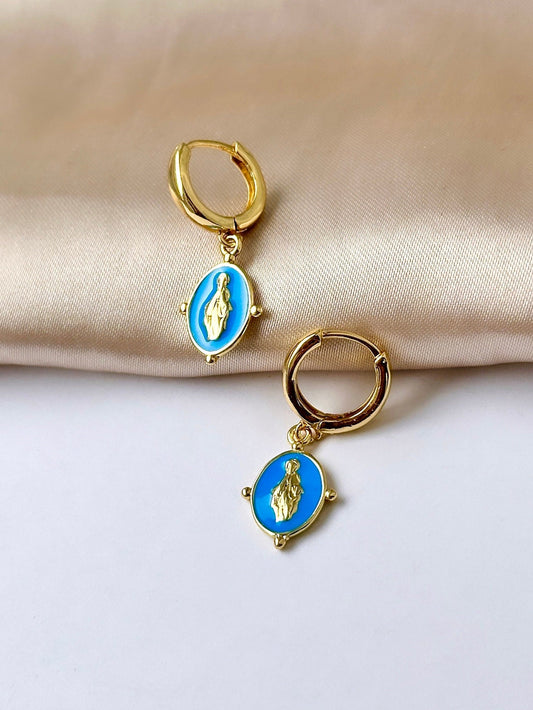 Virgin Mary Hoop Earrings, Religious Earrings Women, Easter Hoop Earrings, Saint Earring Dangle, Our Lady Of Guadalupe Earrings, Gold Hoops