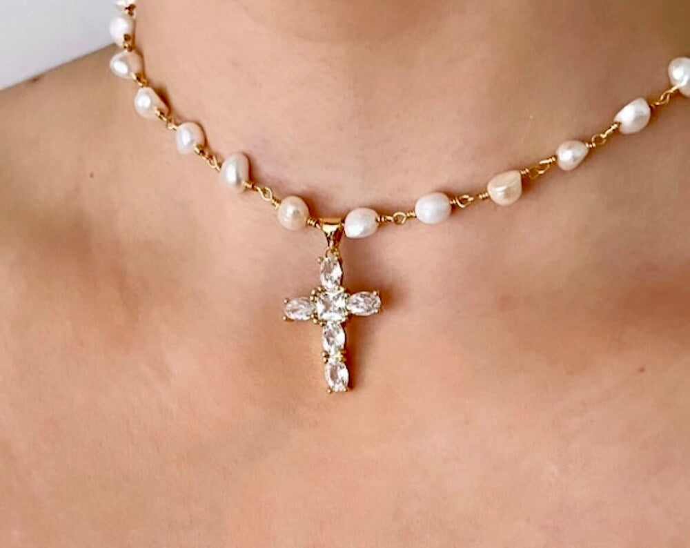 Freshwater Pearl Cross Necklace