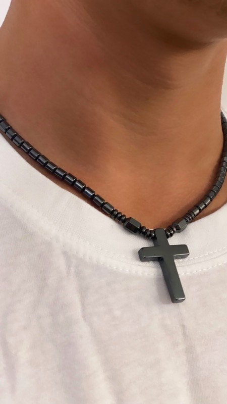 Men’s Cross Necklace, Cross Pendant Men, Black Men's Cross, Black Cross Necklace, Hematite Cross Necklace, Magnetic CrossNecklace, Dad Gift