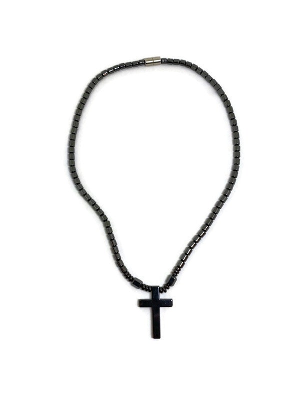 Men’s Cross Necklace, Cross Pendant Men, Black Men's Cross, Black Cross Necklace, Hematite Cross Necklace, Magnetic CrossNecklace, Dad Gift