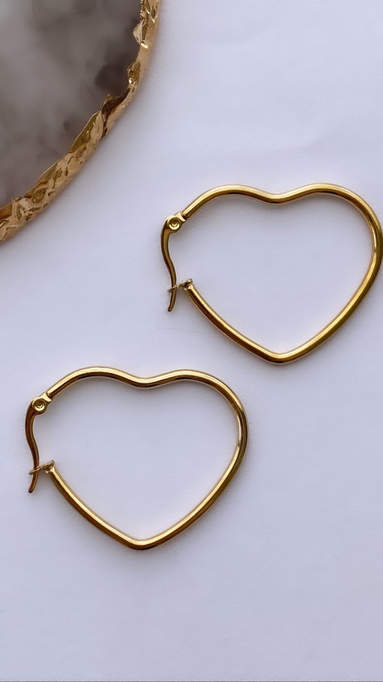 Heart Earrings Hoops - Gold Heart Hoops - Gold Heart Earrings - Girlfriend Heart Earrings - Dangle Heart Earrings - Steel Heart Hoops