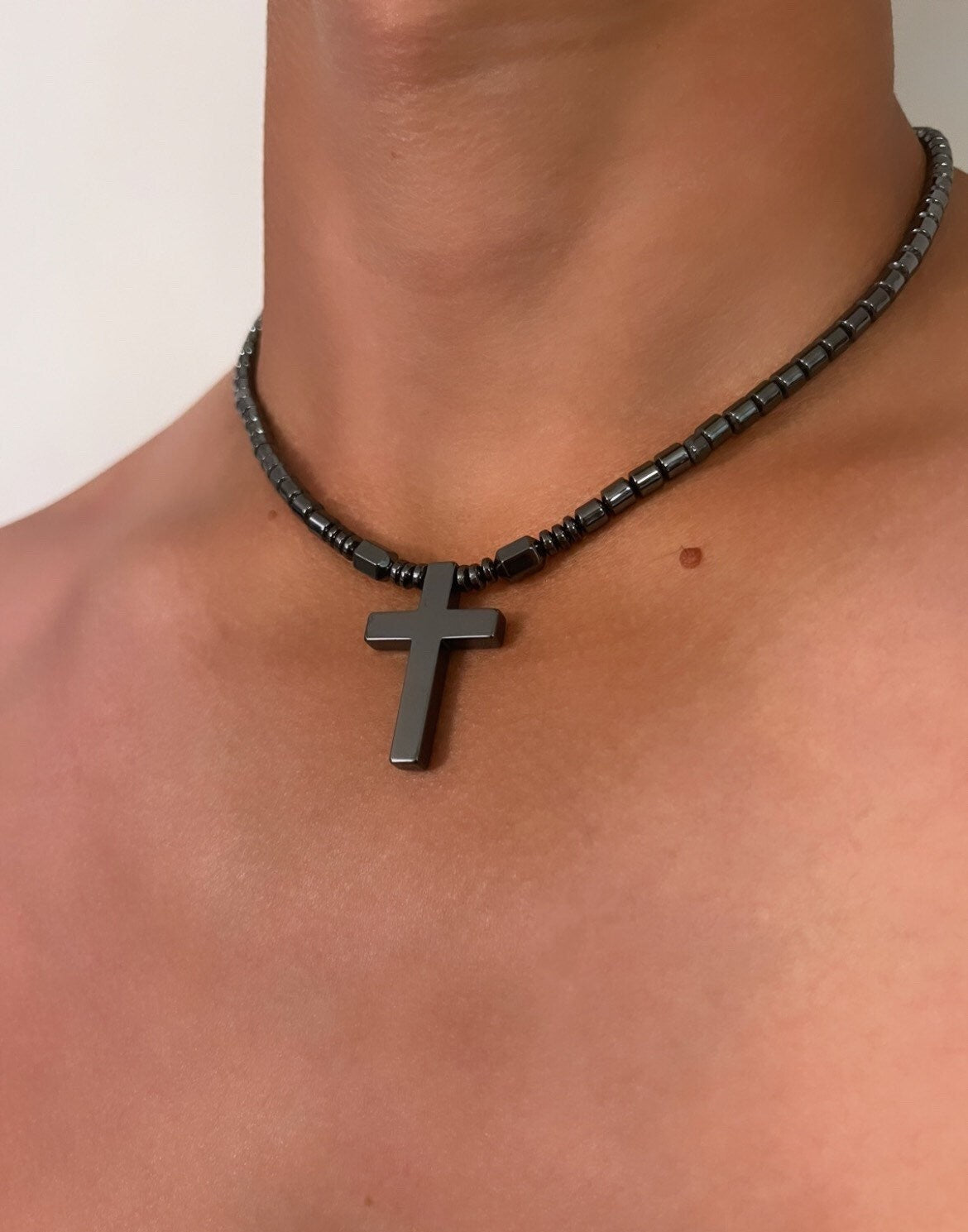 Men’s Cross Necklace, Cross Pendant Men, Black Men's Cross, Black Cross Necklace, Hematite Cross Necklace, Magnetic CrossNecklace, Dad Gift