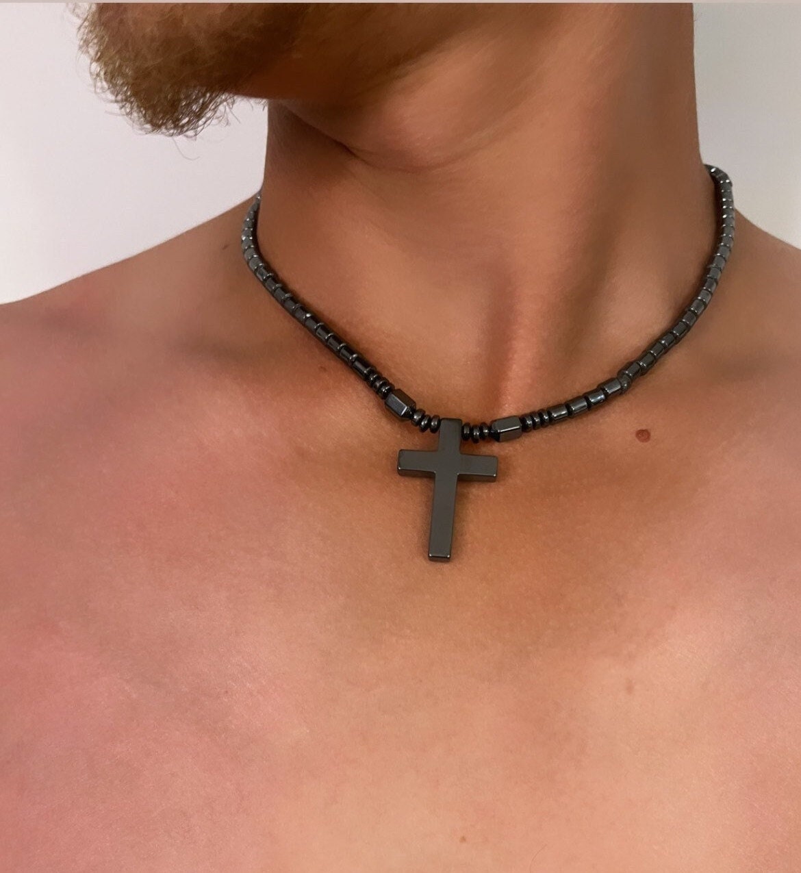 Black Men's Cross, Black Men's Cross Necklace, Hematite Cross Necklace, Magnetic Cross Necklace, Boyfriend Cross Necklace, Religious Gift