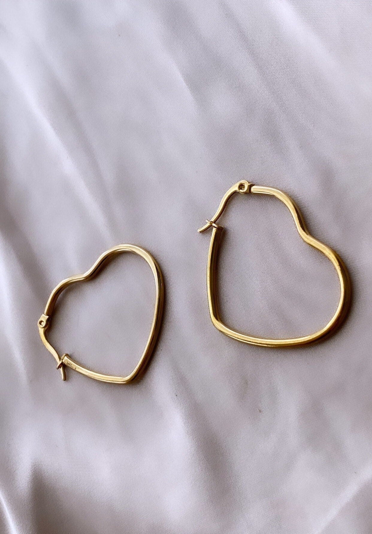 Heart Earrings Hoops - Gold Heart Hoops - Gold Heart Earrings - Girlfriend Heart Earrings - Dangle Heart Earrings - Steel Heart Hoops