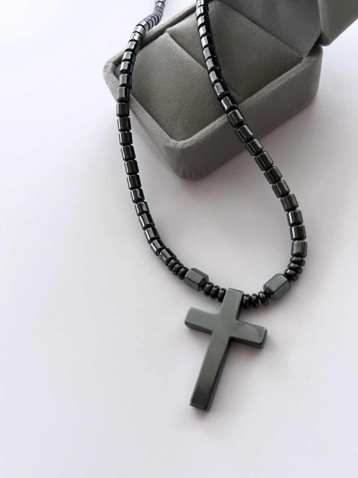 Black Men's Cross, Black Men's Cross Necklace, Hematite Cross Necklace, Magnetic Cross Necklace, Boyfriend Cross Necklace, Religious Gift