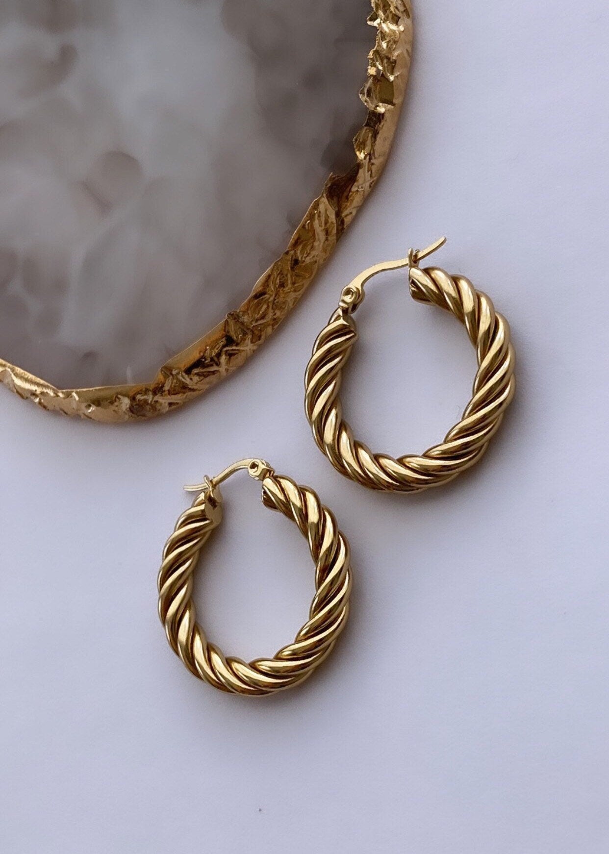 Twist Chunky Hoop Earrings, Twist Gold Hoops, Medium Thick Hoops, Twist Gold Hoop Earrings, Everyday Gold Hoops, Everyday Gold Earrings