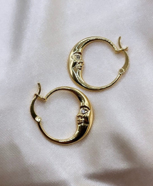 Moon Hoop Earrings - Moon Hoops - 14K Gold Hoops - Celestial Wedding