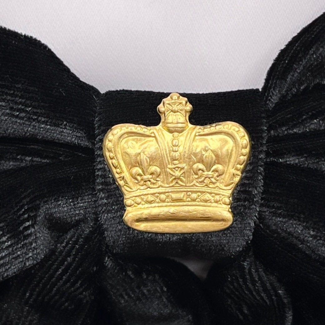 Black Velvet Hair Bow, Gold Crown Hair Clip, Large Black Hair Bow, Vintage Style Hair Clip, Large Hair Bow Clip, Crown Hair Clip Adult Women