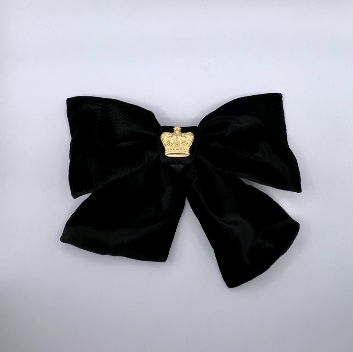 Black Velvet Hair Bow, Gold Crown Hair Clip, Large Black Hair Bow, Vintage Style Hair Clip, Large Hair Bow Clip, Crown Hair Clip Adult Women