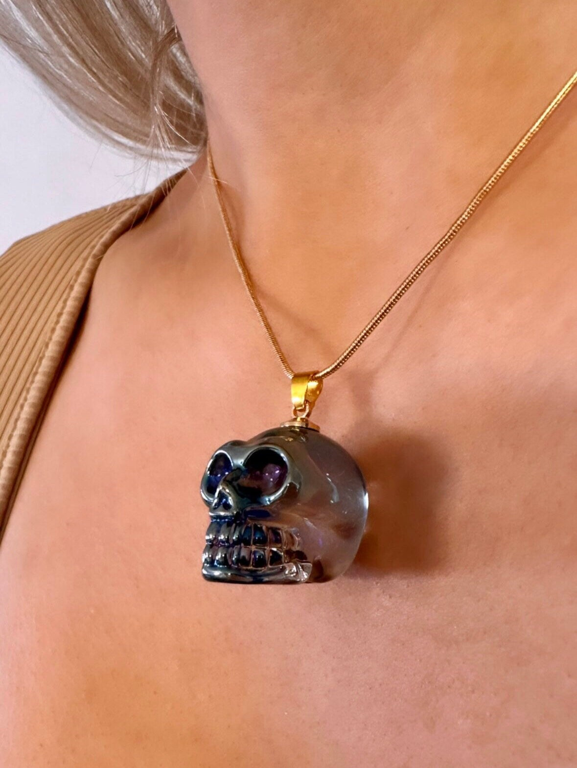 Goth Couple Necklaces, Crystal Skull Necklace, Skeleton Necklace, Black Skull Necklace, Halloween Necklace Matching Necklace For Couples