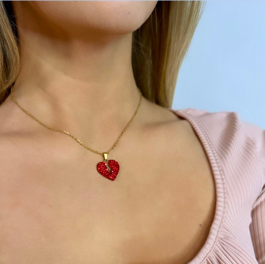 Broken Heart Necklace, Single Valentines Day, Broken Heart Pendant, Breakup Gift, Anti Valentines Day, Breakup Gift Package, Red Heart