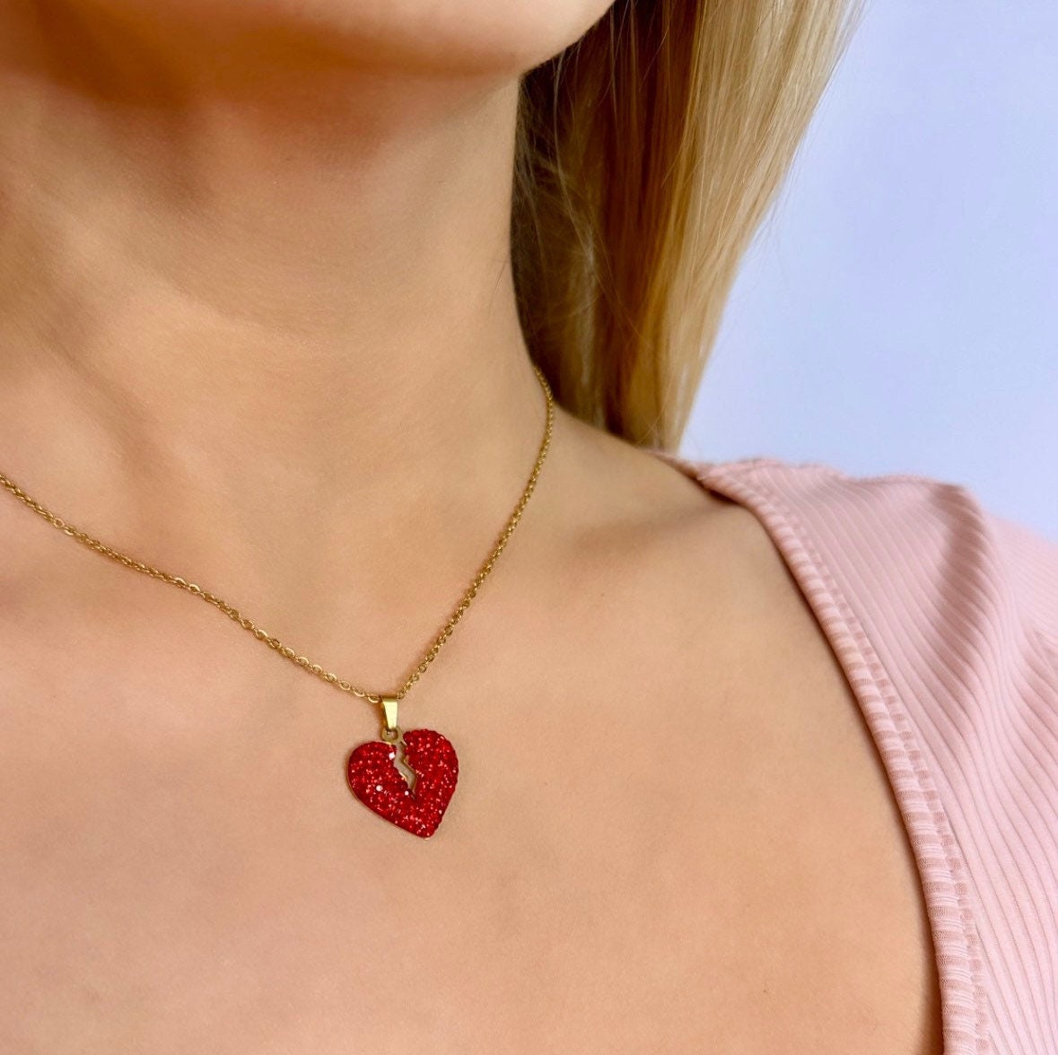 Broken Heart Necklace, Single Valentines Day, Broken Heart Pendant, Breakup Gift, Anti Valentines Day, Breakup Gift Package, Red Heart