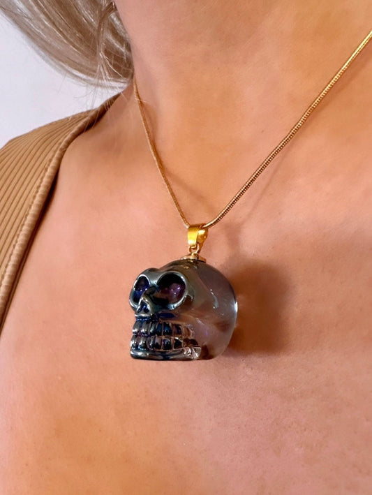 Black Skull Necklace, Crystal Skull Necklace, Skull Pendant Necklace, Halloween Necklace For Women, Halloween Skeleton, Skeleton Lovers