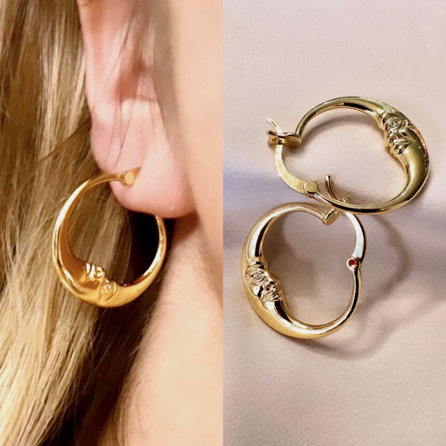 Planet Earrings, Moon Hoop Earrings, Small Gold Hoops, Moon Star Earrings, Sun Earrings, Y2K Earrings, Gold Filled Hoops, Moon Hoops