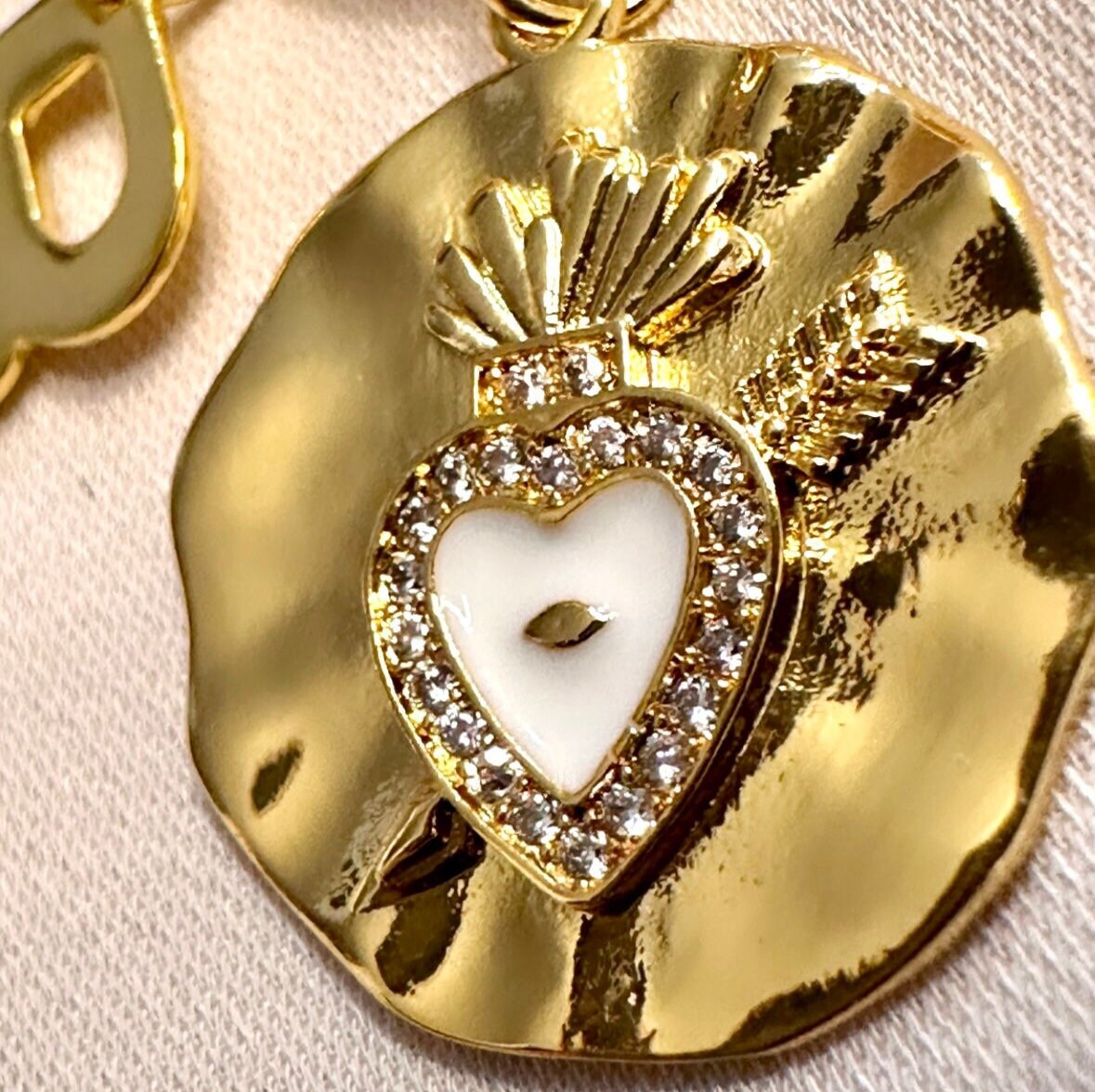 Gold Sacred Heart Necklace, Personalized Initial Necklace, Sacred Heart Pendant, Custom Letter Necklace, Enamel Heart Necklace, Custom Gift