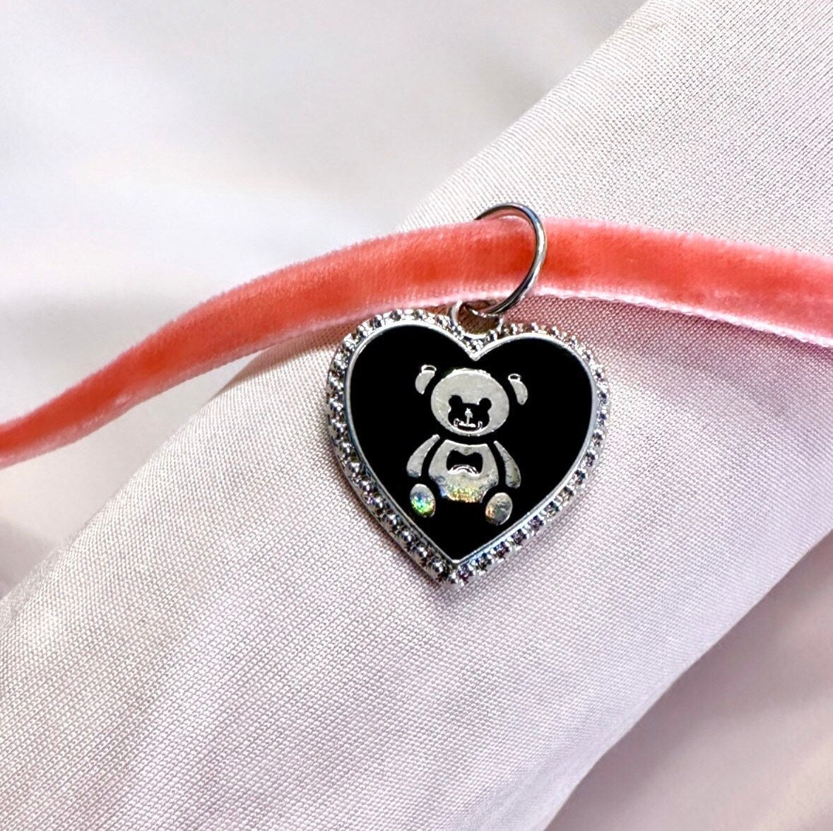 Teddy Bear Heart Necklace, Red Velvet Choker, Cute Bear Necklace, Velvet Heart Necklace, Teddy Bear Choker, Valentine's Day Bear Necklace