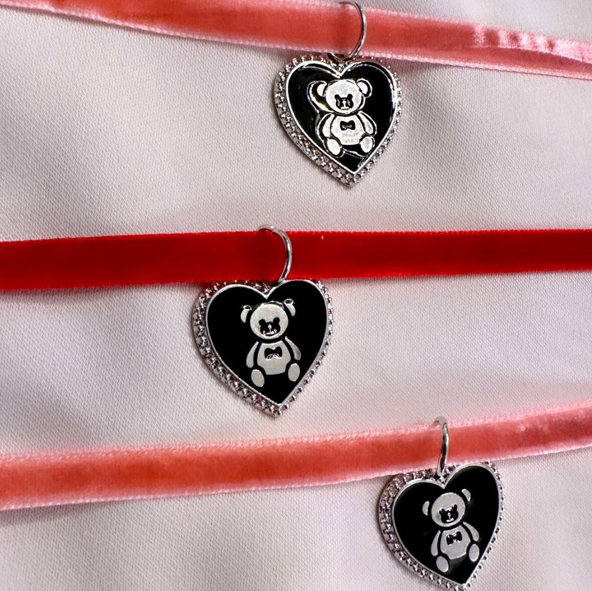 Teddy Bear Heart Necklace, Red Velvet Choker, Cute Bear Necklace, Velvet Heart Necklace, Teddy Bear Choker, Valentine's Day Bear Necklace