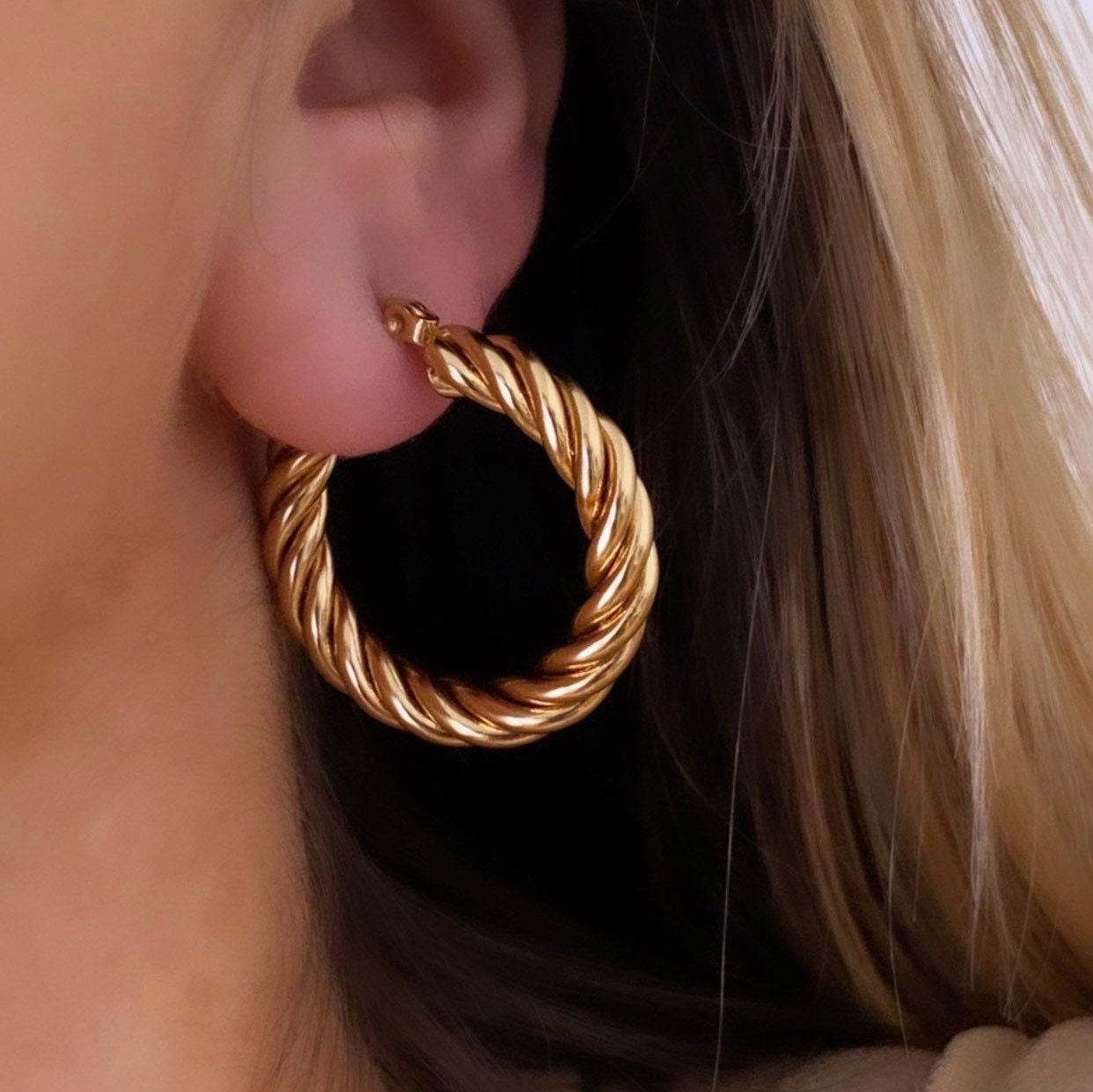 Thick Hoop Earrings, Thick Gold Hoops, Chunky Gold Hoops, Small Gold Hoops, Small Hoop Earrings, Dainty Hoop Earrings, Twist Hoop Earrings