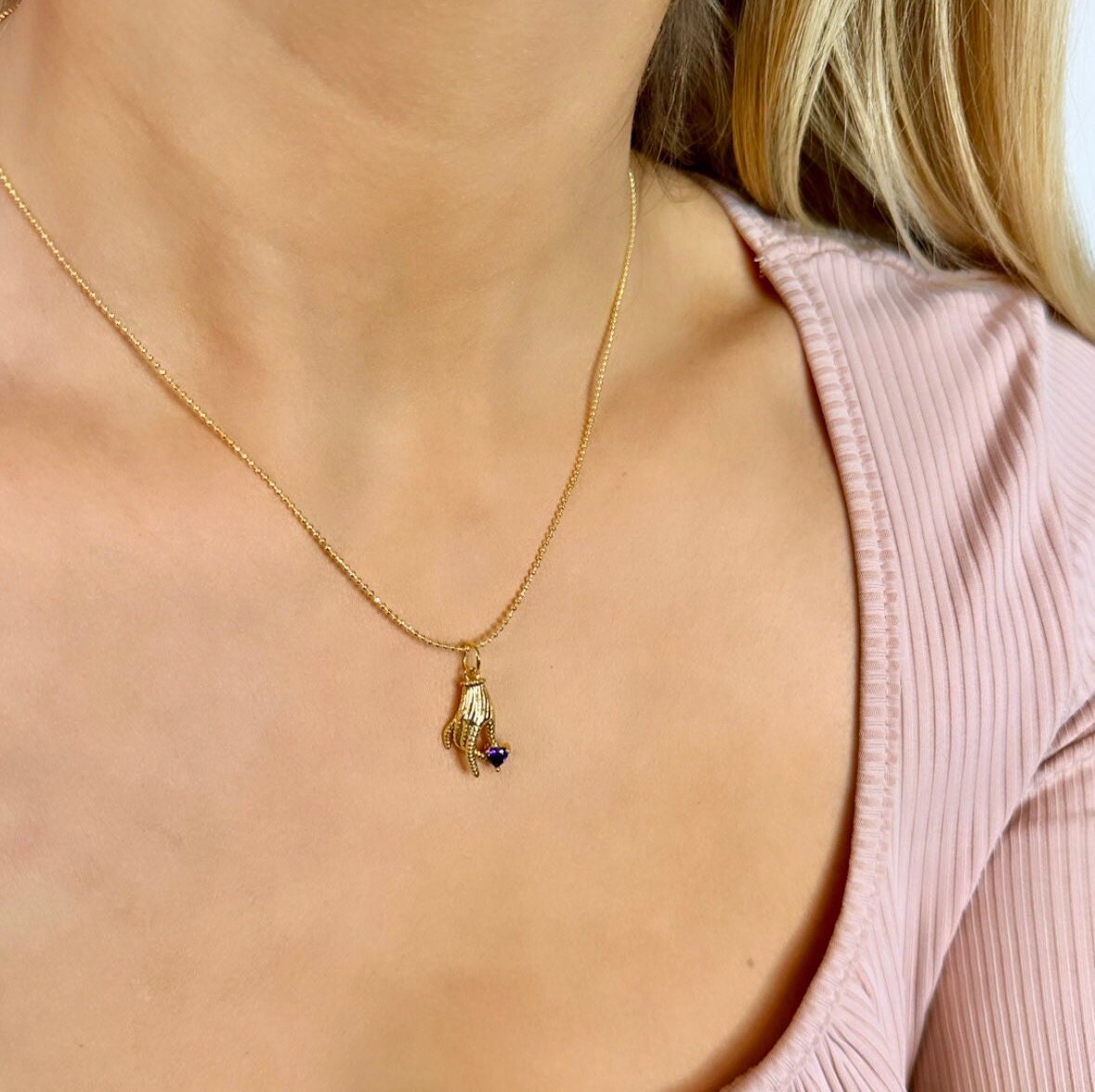 Victorian Hand Necklace, Hand Heart Necklace, Gold Hand Pendant, Palm Necklace, Tiny Heart Necklace, Hand Pendant Necklace, Non Tarnish