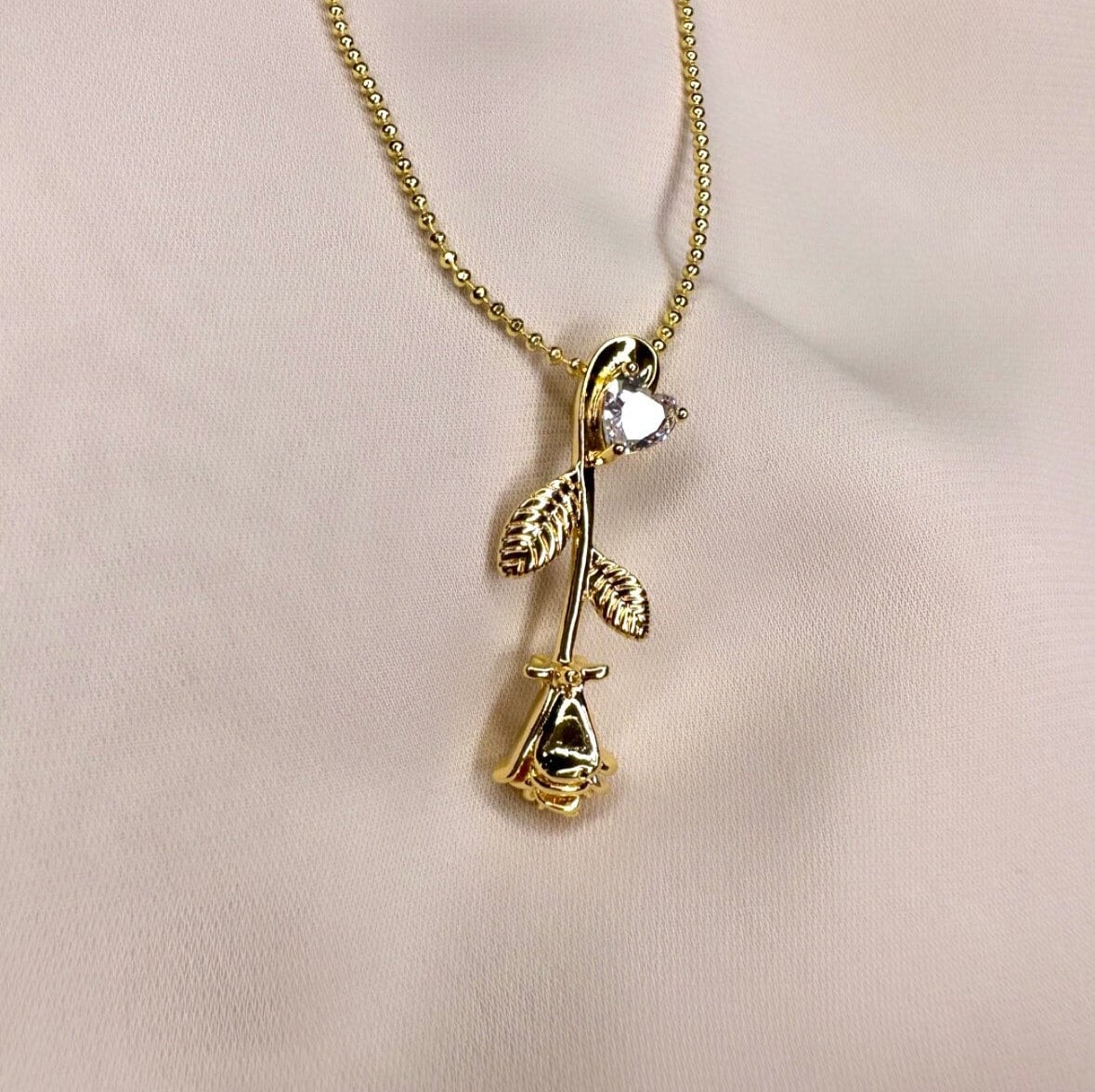 Rose Pendant Necklace, Gold Rose Necklace, Rose Flower Necklace, Flower Heart Necklace, Gold Filled Flower Necklace, Stainless Steel Pendant